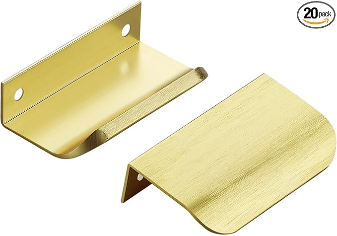 Ravinte Hardware 20 Pack Gold Cabinet Handles, 3 Inch (76mm) Finger Edge Pulls, 2 Inch Hole Center, Finger Pulls for Cabinets