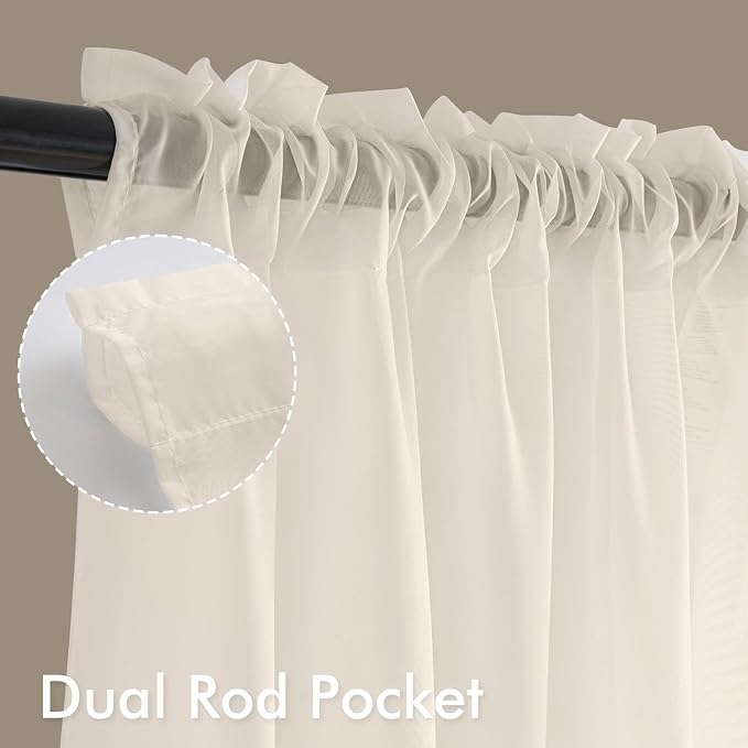 MIULEE Light Beige Sheer Curtains 84 Inches Long 4 Panels 42 x 84 Inches | - Image 3