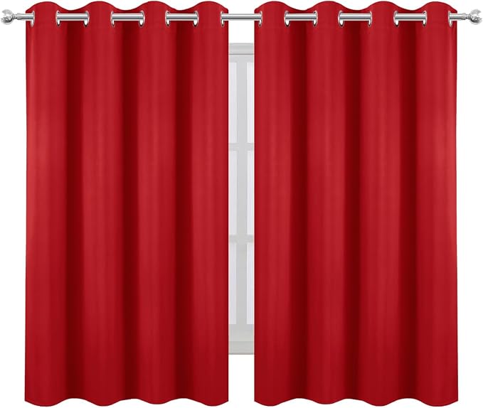 Blackout Curtains 66 x 54 Inch Long Bright Red Curtains Set of 2 Panels Room - Image 2