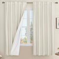 Natural 100% Blackout Linen Curtains 63 Inches 2 Panels, 42 x 63 Inch | Ivory by LAMIT
