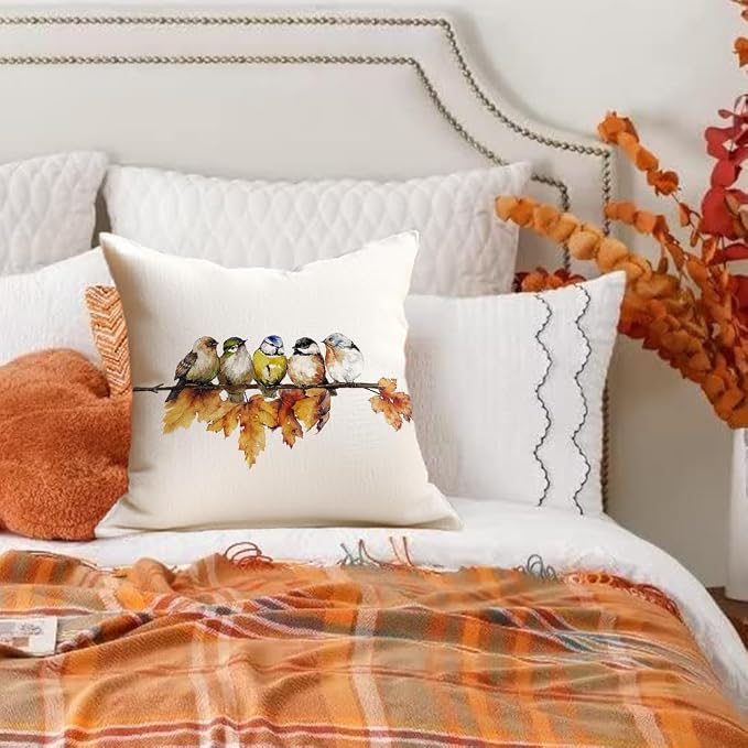 RABUSOFA Fall Pillow Covers 16x16 Inch Watercolor Bird Autumn Decorations - Image 4