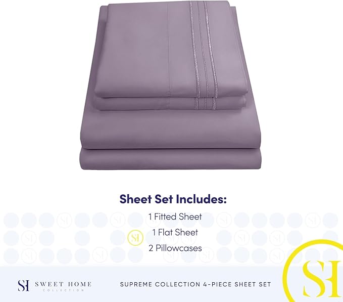 Queen Size Bed Sheets - Breathable Luxury Sheets with Full Elastic & Secure Corner Straps Built In - 1800 Supreme Collection Extra Soft Deep Pocket Bedding Set, Sheet Set, Queen, Plum
