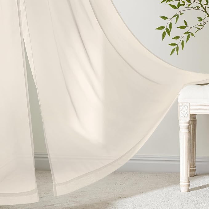 MIULEE Light Beige Sheer Curtains 84 Inches Long 4 Panels 42 x 84 Inches | - Image 6