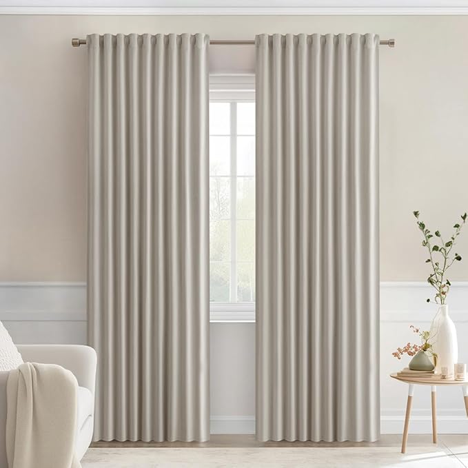 MIULEE Natural Back Tab Blackout Curtains 52x90 Inch Long 2 Panels Set | Rod by MIULEE