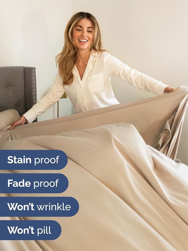 Extra Deep Twin Sheet Set - 4 Piece Breathable and Cooling Sheets - Hotel Luxury Bed Sheets Set - Easy & Secure Fit - Soft, Wrinkle Free and Comfy Sheets Set - Cream Sheet Set with Extra Deep Pockets