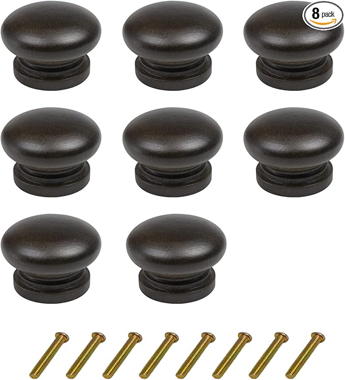 Mysummer 8 Pack Round Wood Drawer Knobs Black Walnut Finished Kitchen Cabinet Pulls Handles Hardware for Kitchen Cabinets Furniture Dresser Wardrobe Cupboard Drawer Pulls Knobs