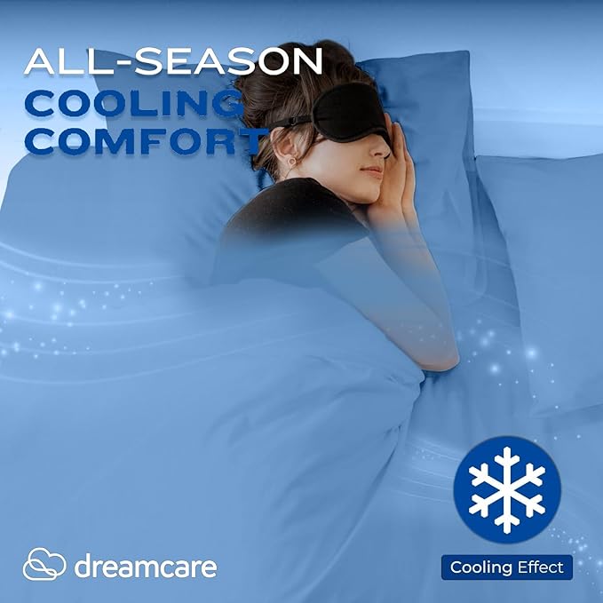 DREAMCARE Queen Size Sheets - Cooling Bed Sheets - 4pcs Set - up to 15" Deep Pocket Queen Sheet Set - Sheets Queen Size Bed - Soft & Long Lasting 100% Fine Brushed Polyester with Side Pocket - Lblue