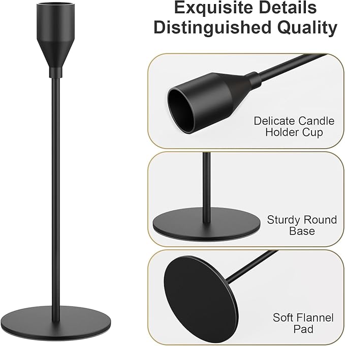 Matte Black Taper Candle Holders, Set of 3 Metal Candlestick Holders for Candle Sticks Holder Decor, Ideal for Mantle Table Centerpiece, Weddings, Dining, Housewarming Gift & Anniversaries