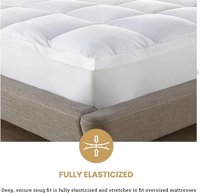 Superior Mattress Topper, Down Alternative, 2 Inch Deep Sized Bed Pillow Top, Comfort Pad, Fluffy Mattress-Topper Protector, Plush Cooling Extra Soft, Hotel Quality, Full, White
