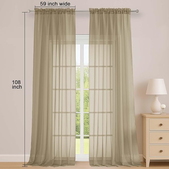 Sheer Taupe Curtains 108 Inches Long - Image 2