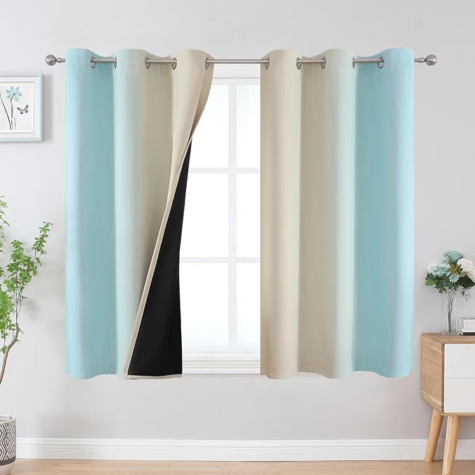 Aqua and Beige Ombre Blackout Curtains by ESTELARTEXTILER