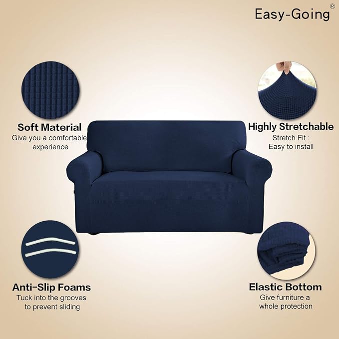 Easy-Going Stretch 4 Seater Oversized Sofa Couch Cover Navy | 1-Piece Extra - Image 4