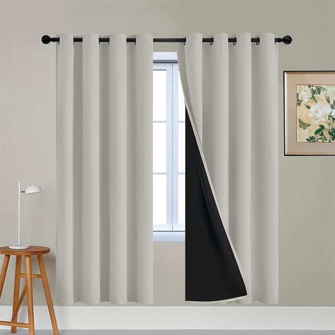 Yakamok Cream Beige 100% Blackout Curtains 72 Inches Long 52" Wide 2 Panels | by Yakamok