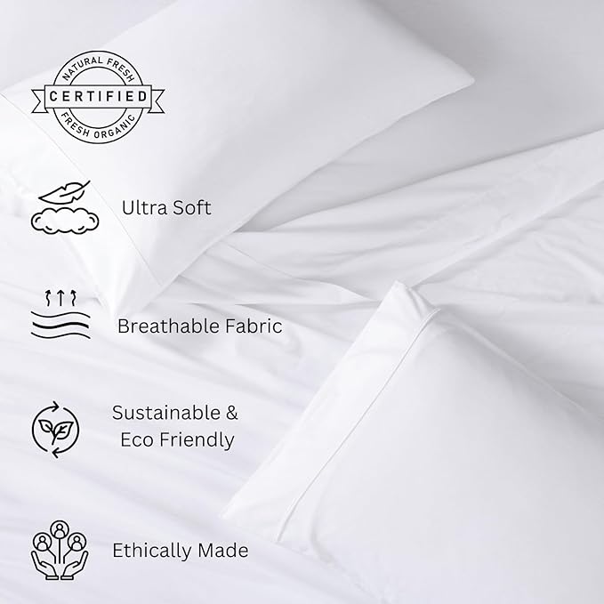 LANE LINEN 100% Organic Cotton Twin Sheets Set, 3PC Twin Bed Sheets, Cotton Sheets Twin Size Bed Set, Dorm Room Essentials with 15" Deep Pocket Fitted Sheet - Charcoal & White Twin Sheets (2 Pack)