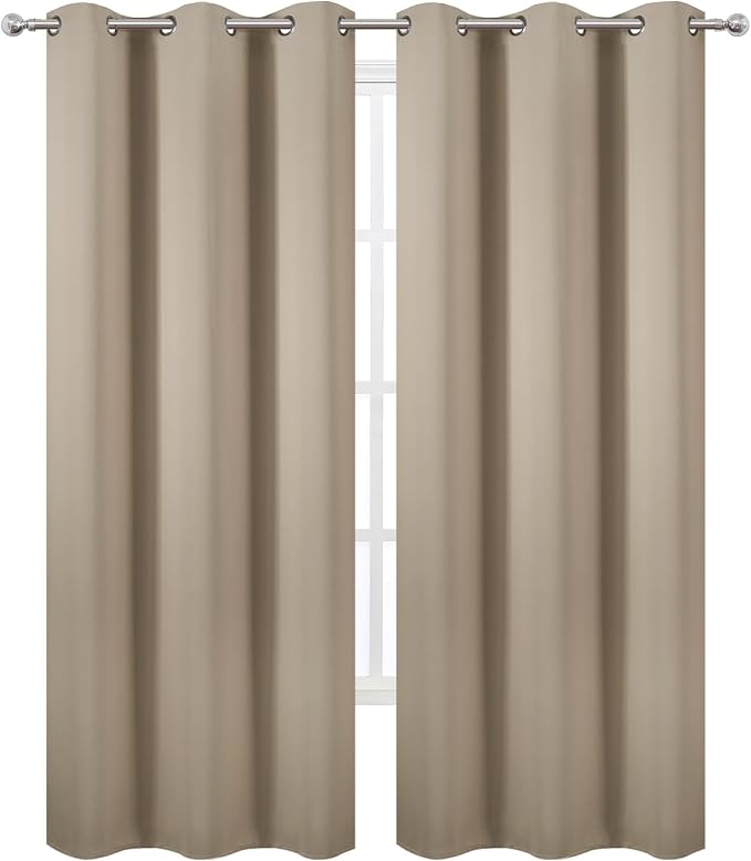 Khaki Thermal Blackout Curtains/42 x 84 Inch/Set of 2 Panels Room Darkening - Image 2