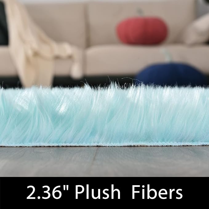Latepis Light Blue Rugs for Living Room 6x8 Faux Sheepskin Fur Rug Washable - Image 2