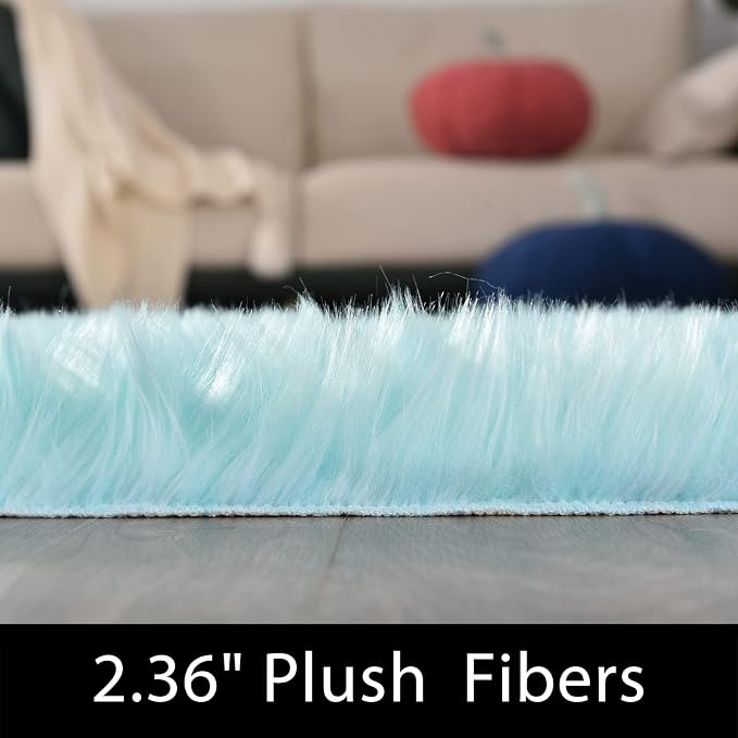 Latepis 5x7 Area Fluffy Faux Fur Rug Shag Sheepskin Light Blue Rugs - Image 2