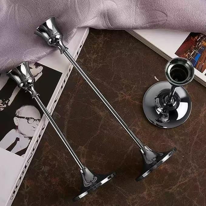 Candlestick Holder for Taper Candles Hi-Q Candle Holders (3PCS, Silver)