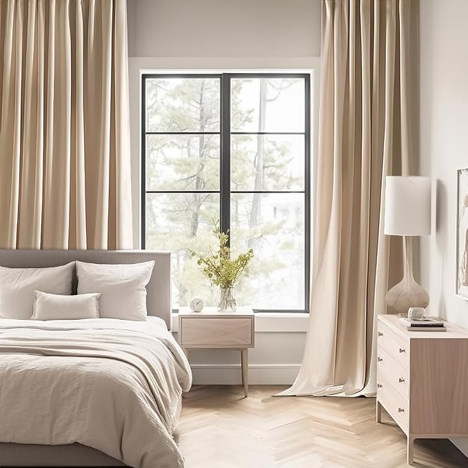 MIULEE Beige Back Tab Blackout Curtains 52x72 Inches Long 2 Panels Set | Rod - Image 2