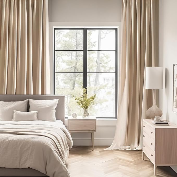 MIULEE Beige Back Tab Blackout Curtains 52x84 Inch Length 2 Panels Set | Rod - Image 2