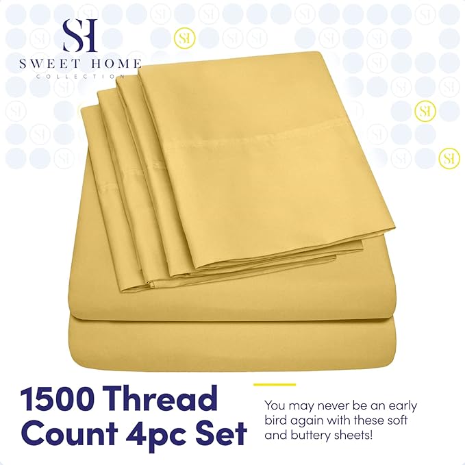 Twin Size Bed Sheets - 4 Piece 1500 Supreme Collection Fine Brushed Microfiber Deep Pocket Twin Sheet Set Bedding - 1 EXTRA PILLOW CASES, GREAT VALUE, Twin, Yellow