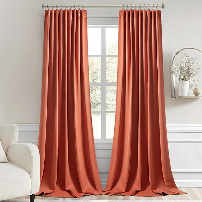 MIULEE Fall Burnt Orange Back Tab Blackout Curtains 52"x102" Length 2 Panel | - Image 9