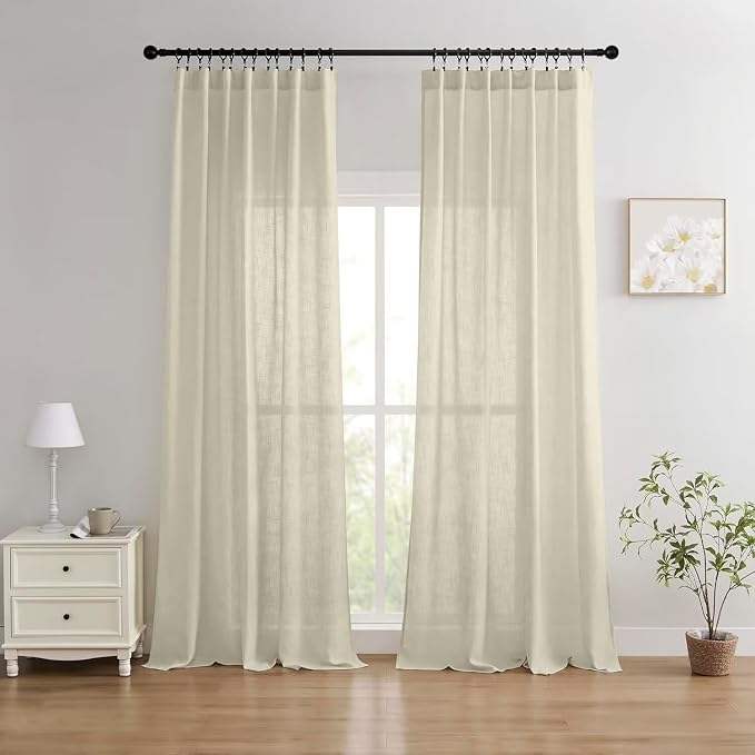 Joydeco Linen Curtains 96 inches Long 2 Panels Set, Light Filtering Curtains by JOYDECO