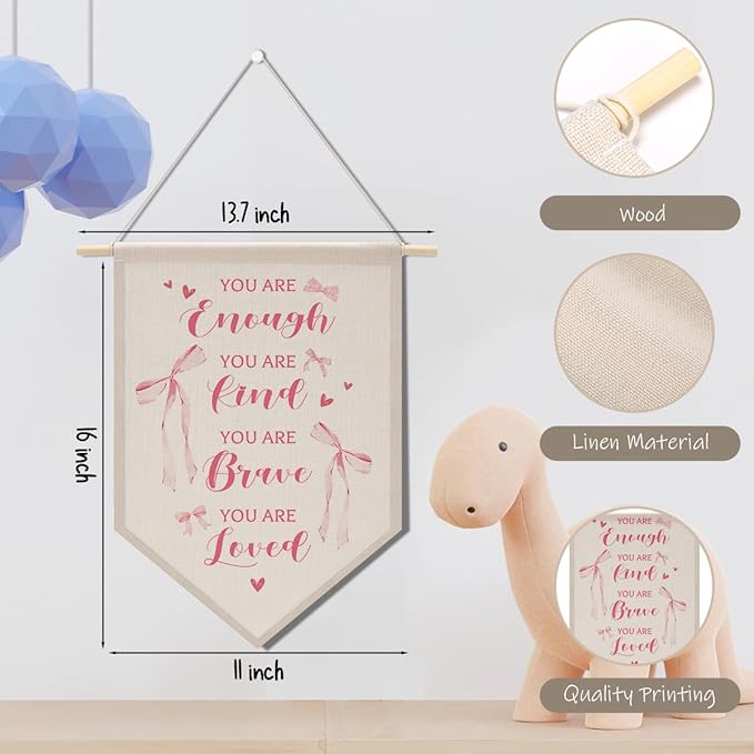 Inspirational Gifts for Women Pink Room Decor for Girls Pink Wall Decor Bedroom Playroom Wall Art Decorations, Boho Twin Sign, Siblings Room Hanging Pennant Flag Banner