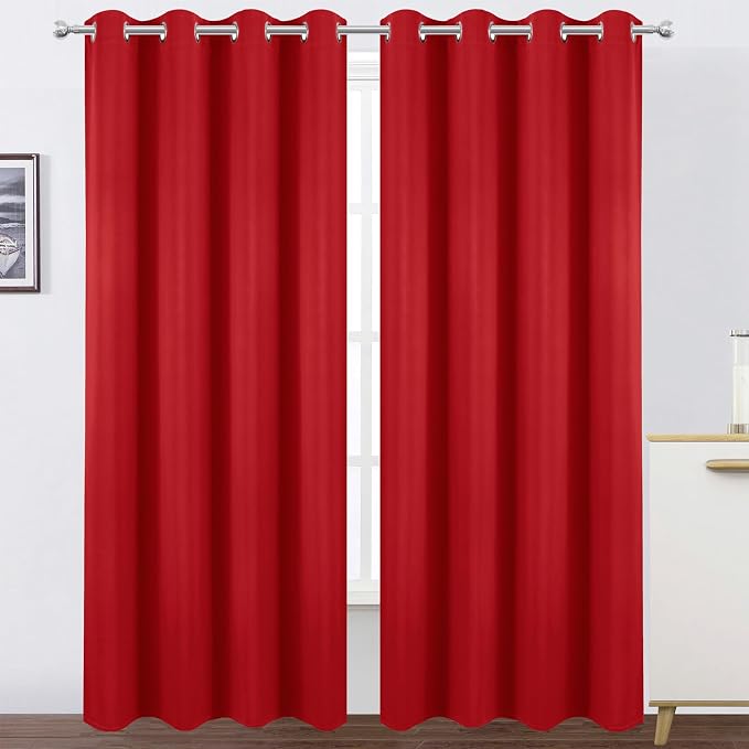 Blackout Curtains 52 x 90 Inch Long Bright Red Curtains Set of 2 Panels Room by Lemomo