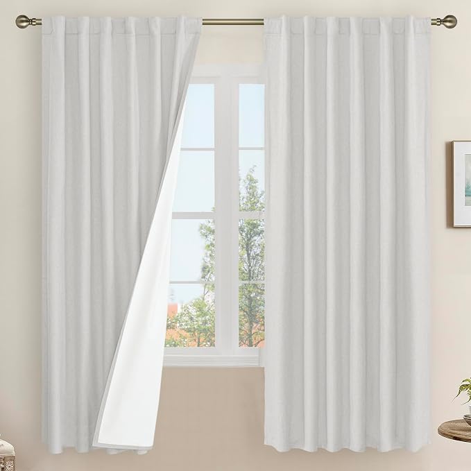 68 Inch 100% Blackout Natural Linen Curtains 2 Panels, Light Grey | Room by LAMIT