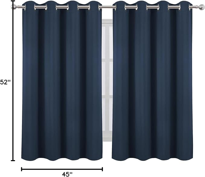 Navy Blue Blackout Curtains/52 x 45 Inch/Set of 2 Panels Room Darkening Short - Image 10