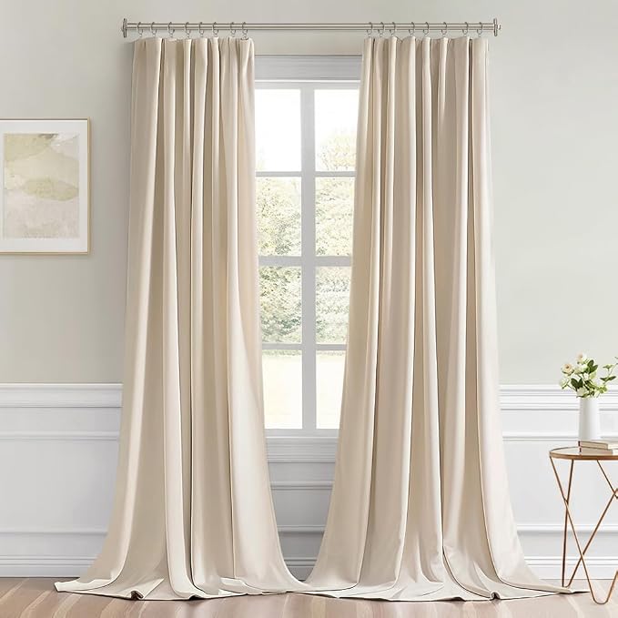 MIULEE Cream Beige Back Tab Blackout Curtains 52x94 Inch Long 2 Panels Set | - Image 9