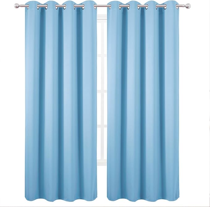 Blackout Curtains 52 x 90 Inch Long Sky Blue Curtains Set of 2 Panels Room - Image 2
