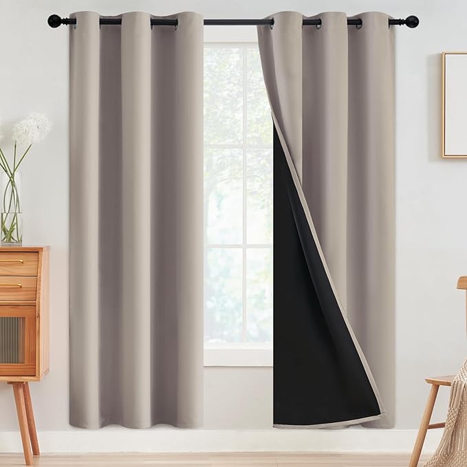 SimpleHome Natural 100% Blackout Curtains Room Darkening Living Room 72L | by SimpleHome