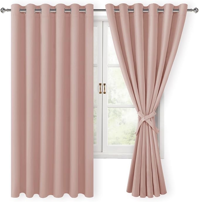 Grommet Blackout Curtains for Bedroom 70 x 63 Inches Blush 2 Panels | Thermal - Image 8