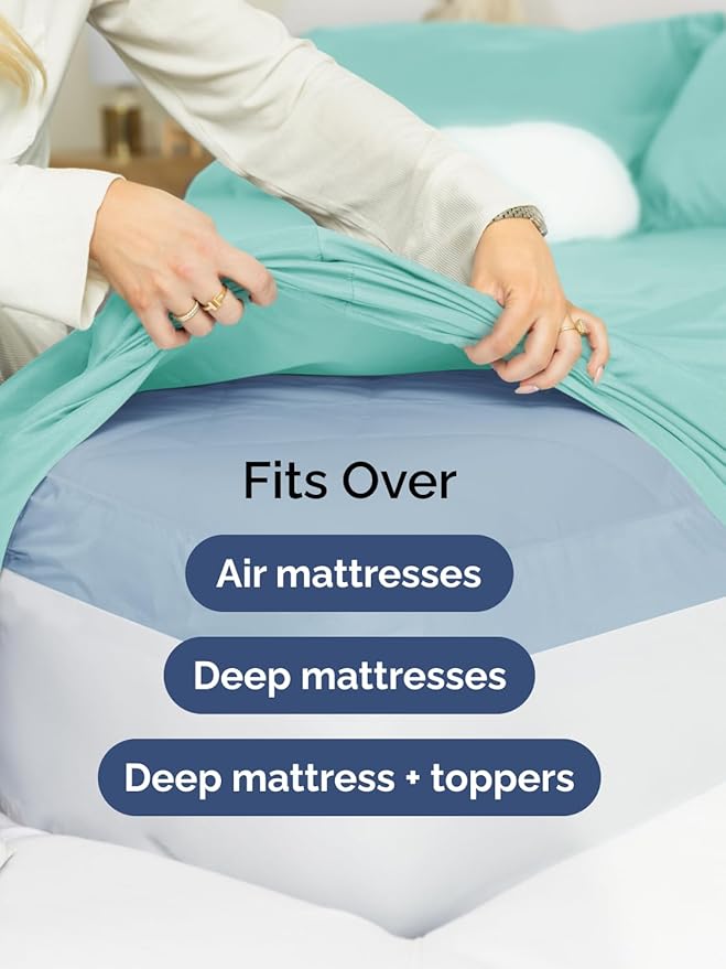 Extra Deep Queen Sheet Set - 6 Piece Breathable & Cooling Sheets - Hotel Luxury Bed Sheets Set - Easy & Secure Fit - Soft, Wrinkle Free & Comfy Sheets Set - Spa Blue Sheet Set with Extra Deep Pockets