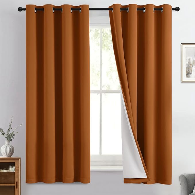 Yakamok Burnt Orange 100% Blackout Curtains 63 Inches Long 50" Wide 2 PCS | by Yakamok