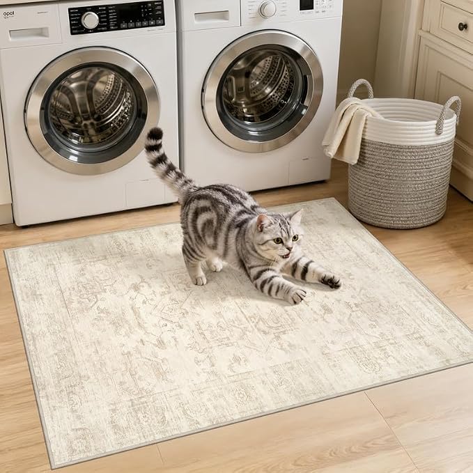 Washable Area Rugs 2x3: Living Room Bedroom Carpet Beige/Brown | Vintage Boho - Image 2