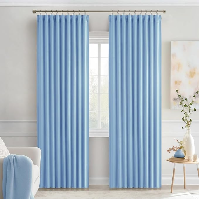 MIULEE Sky Blue Back Tab Blackout Curtains 52x84 Inch Length 2 Panels Set | Rod - Image 9