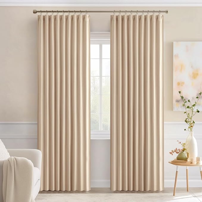 MIULEE Beige Back Tab Blackout Curtains 52x84 Inch Length 2 Panels Set | Rod - Image 9