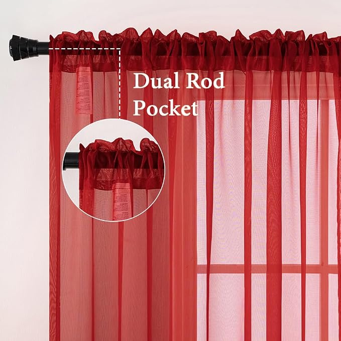 MIULEE 2 Panels Red Sheer Christmas Window Curtains 54 X 108 Inches | Solid - Image 3