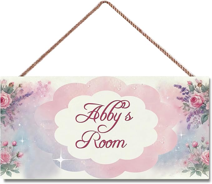 Personalized Name Sign Flowers Wall Art Decor For Girls Bedroom Baby Nursery Room Door Wood Plaque Hanging Wall Art Decor For Kids Boys Room
