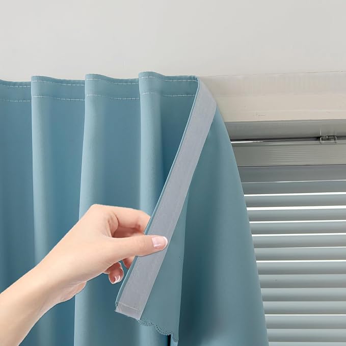 Self Adhesive Curtains, Use for Bedroom, Lake Blue, 2 Panels by Sovtfides