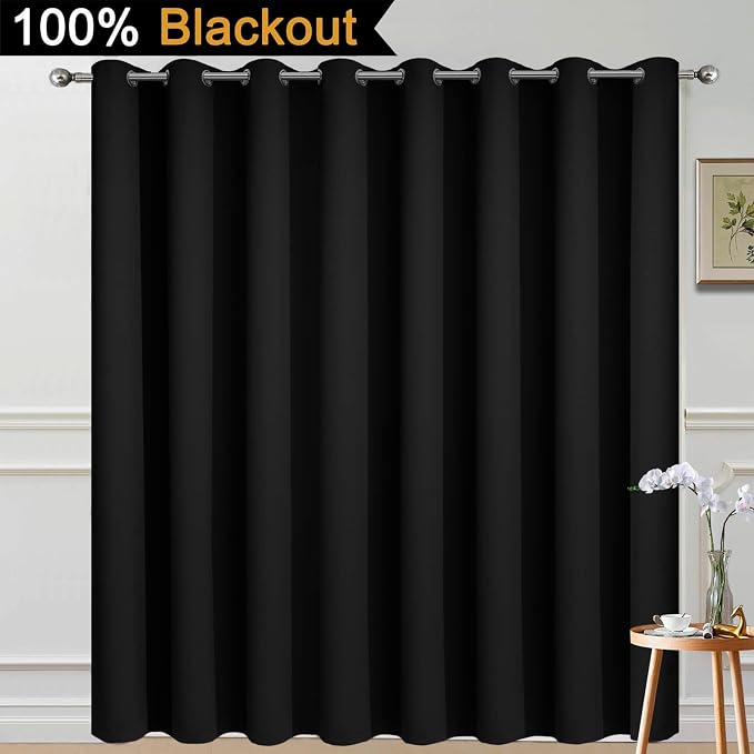 Yakamok Black 100% Blackout Patio Door Curtain Panels W100 x L84, 1 Panel | - Image 2