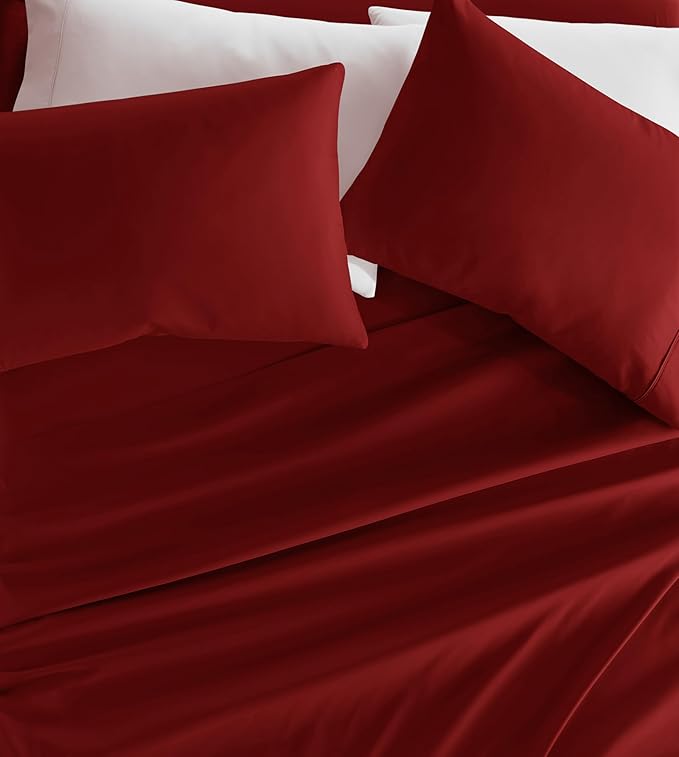 Linen Market Double-Brushed Microfiber California King Sheet Set 4 Piece – Oeko-TEX Certified Ultra Soft & Wrinkle-Free - 16" Deep Pocket Sheets Easy Care Cal-King Size - Burgundy