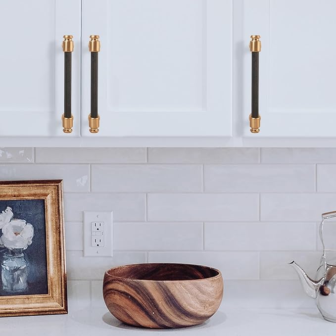 10 Pack 3-3/4 inch (96mm) Matte Black and Champagne Bronze Cabinet Handles - Black Drawer Pulls