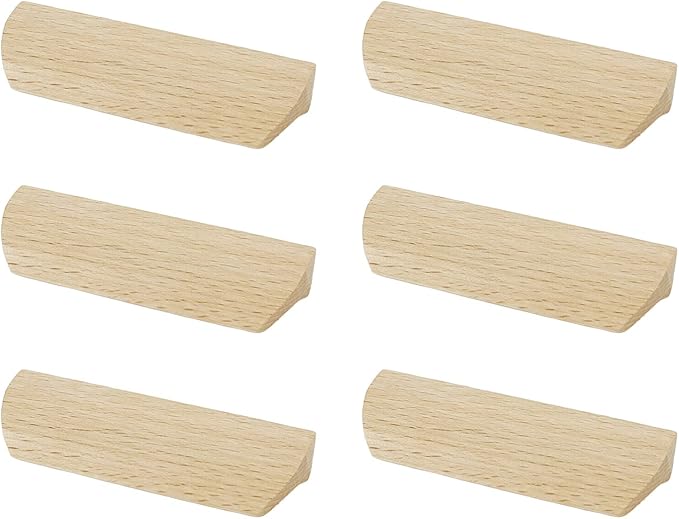 6Pcs Unfinished Wood Solid Furniture Pulls Handles,Unfinished Unpainted Paintable Wooden Handles Cupboard Closet Drawer Handle Pull,Length 3.54",Hole Dis.2.52"