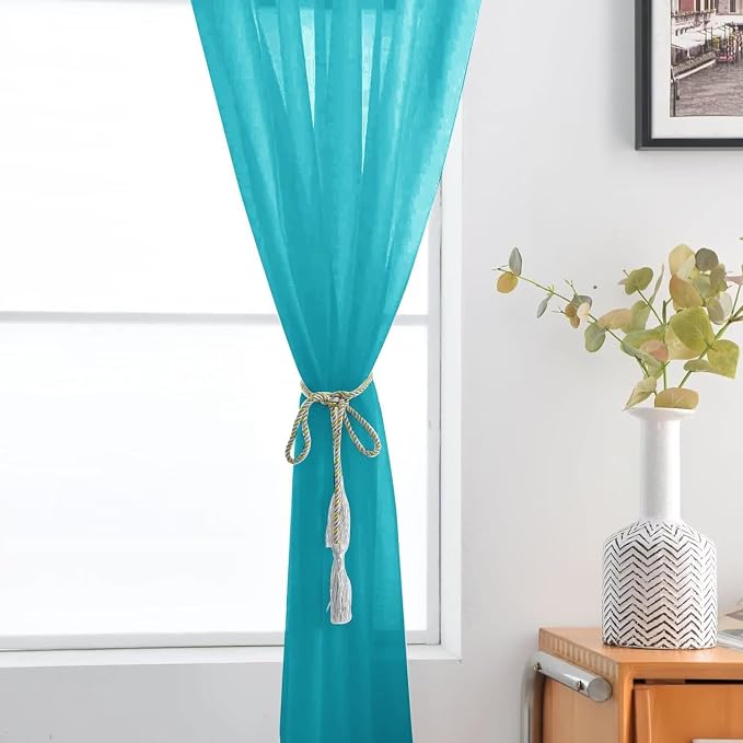SpaceDresser Basic Rod Pocket Sheer Voile Window Curtain Panels Peacock Blue 1 - Image 5