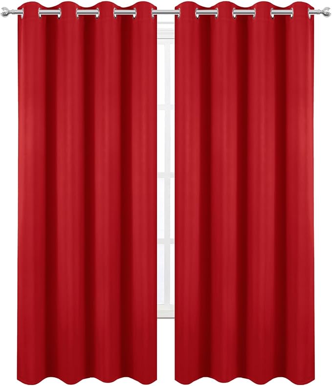 Blackout Curtains 52 x 90 Inch Long Bright Red Curtains Set of 2 Panels Room - Image 2
