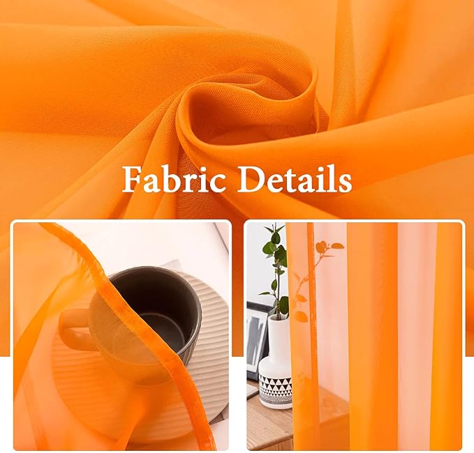 MIULEE Orange Fall Sheer Curtains 54 X 84 Inches, 2 Panels | Solid Color - Image 3